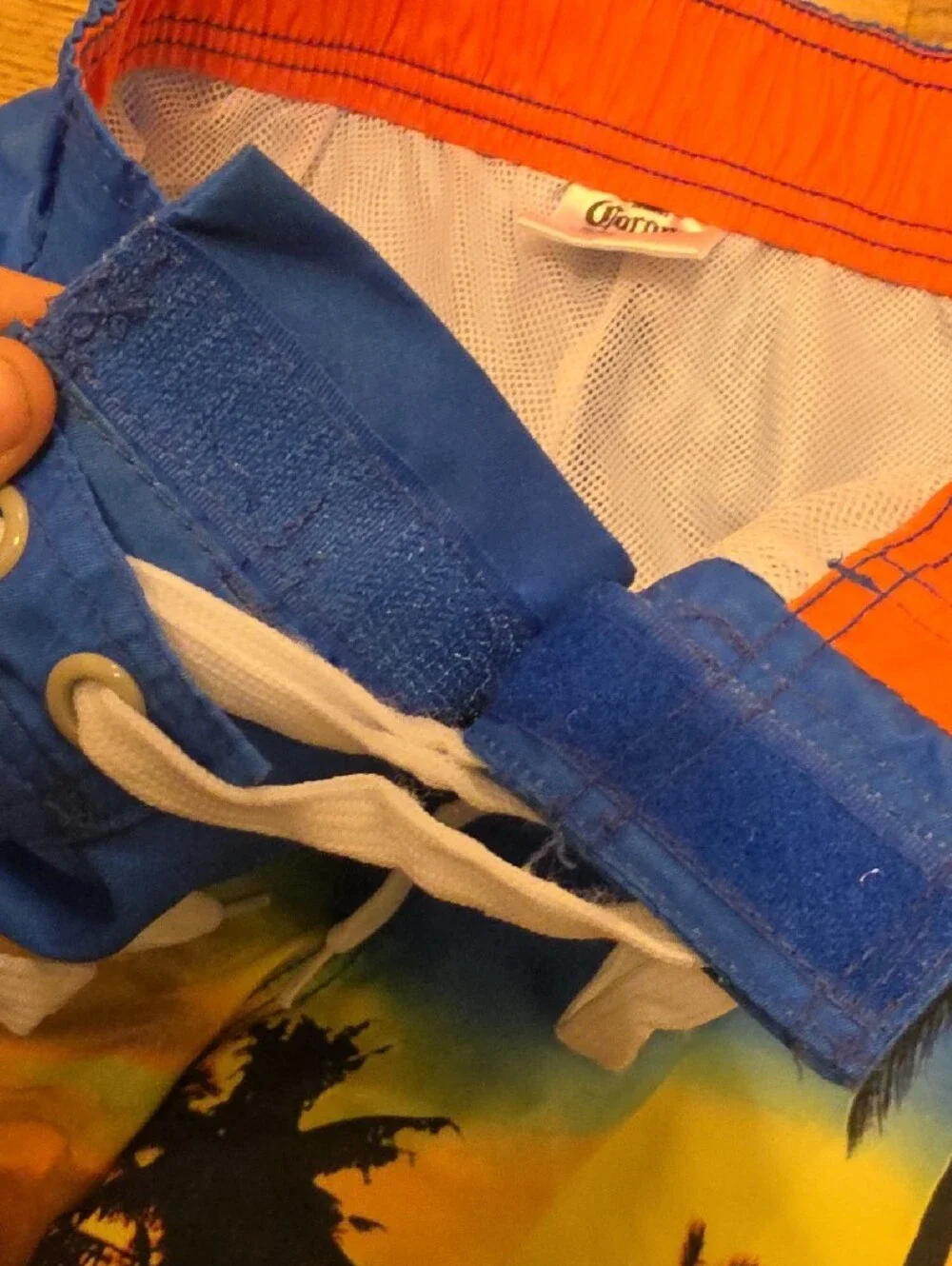 Corona Men’s Blue Orange Yellow Palm Sunset Swim Shorts